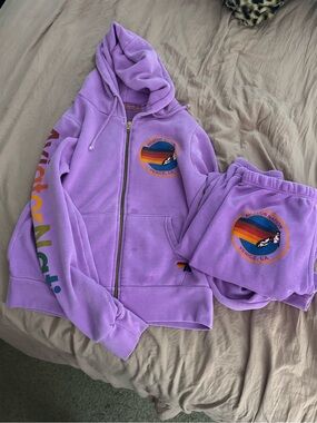 Aviator Nation Purple Zip Hoodie & Matching Sweatpants Set